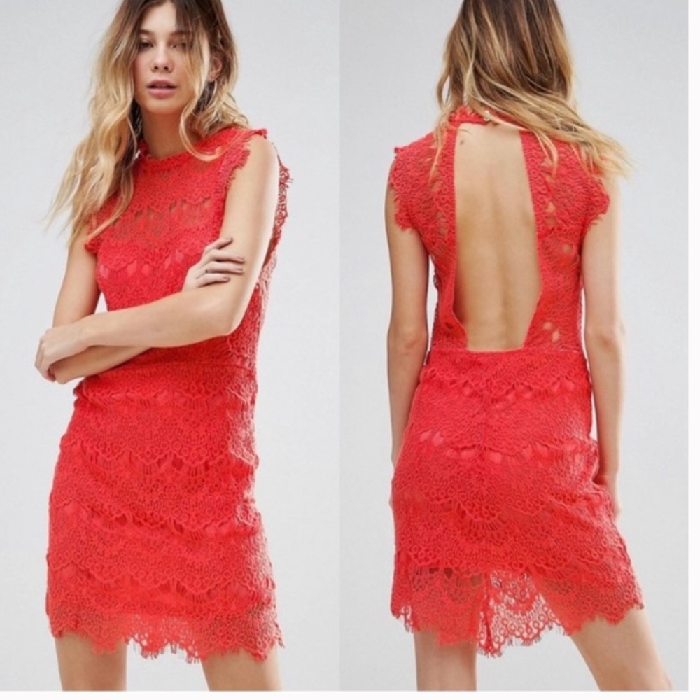 Free People Red Backless Lace Mini Dress